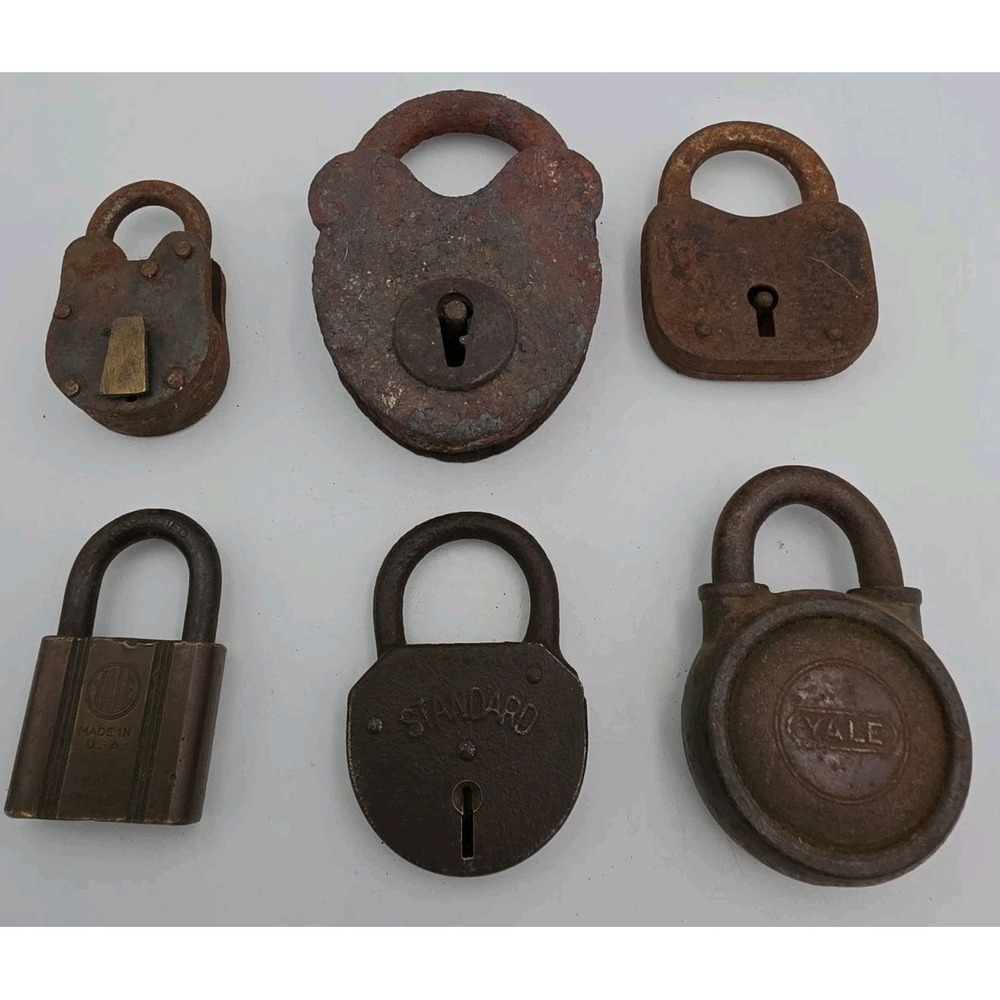 Lot Of 6 Vintage and Antique Pad Locks No Keys